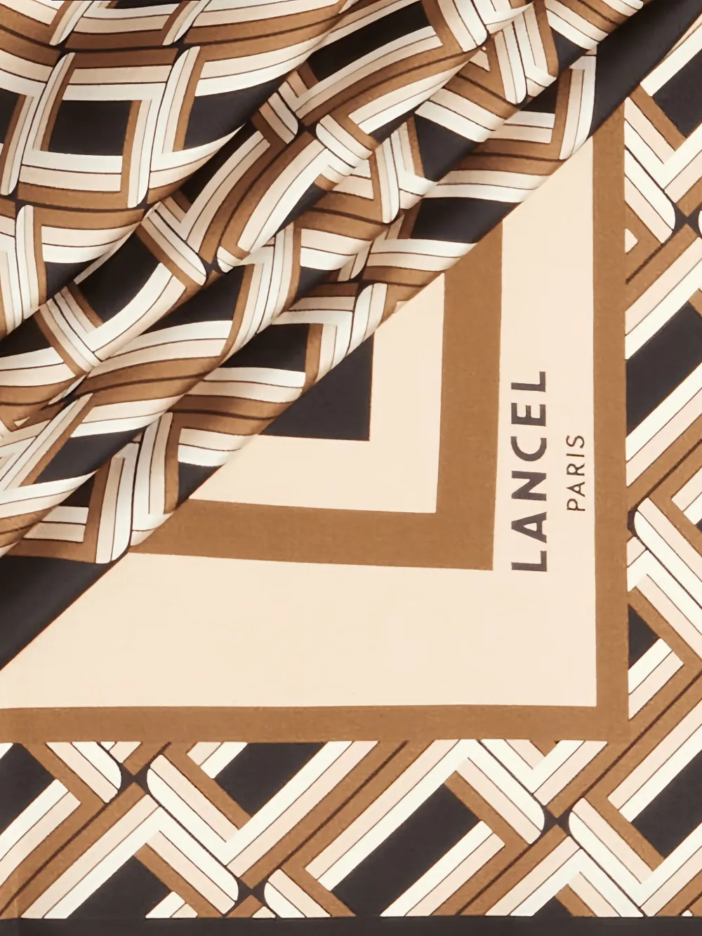 Lancel Monogramme Geometric Silk Scarf In Brown