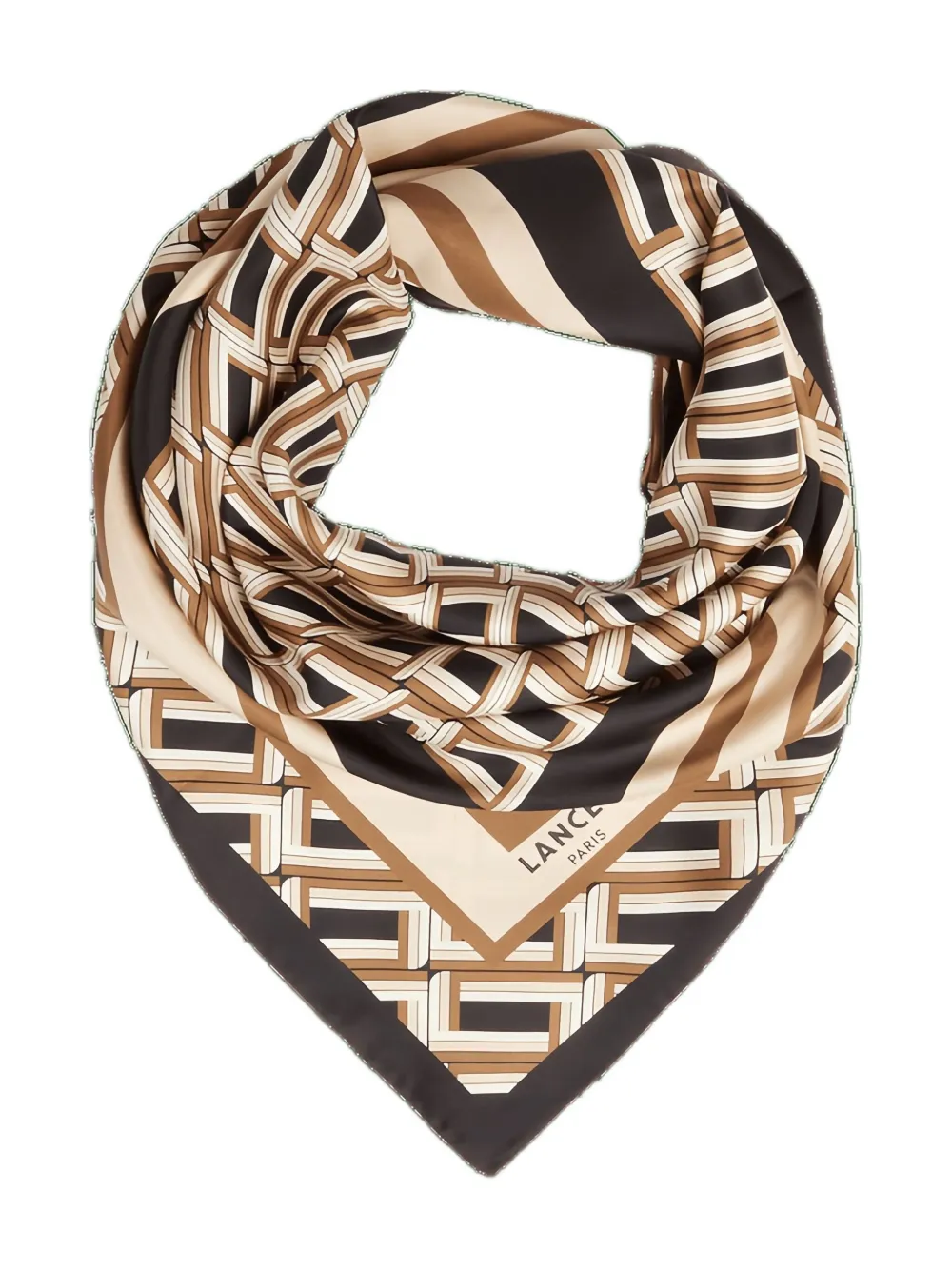 Lancel Monogramme Geometric Silk Scarf In Brown