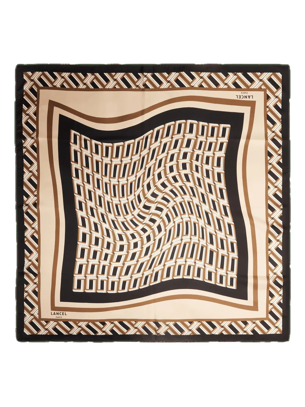 Lancel Monogramme Geometric Silk Scarf In Brown