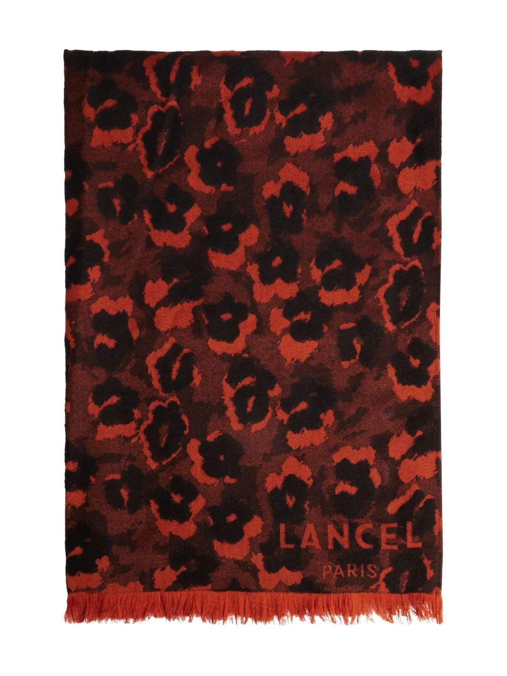 Lancel Leopard Mania Wool Scarf In Red