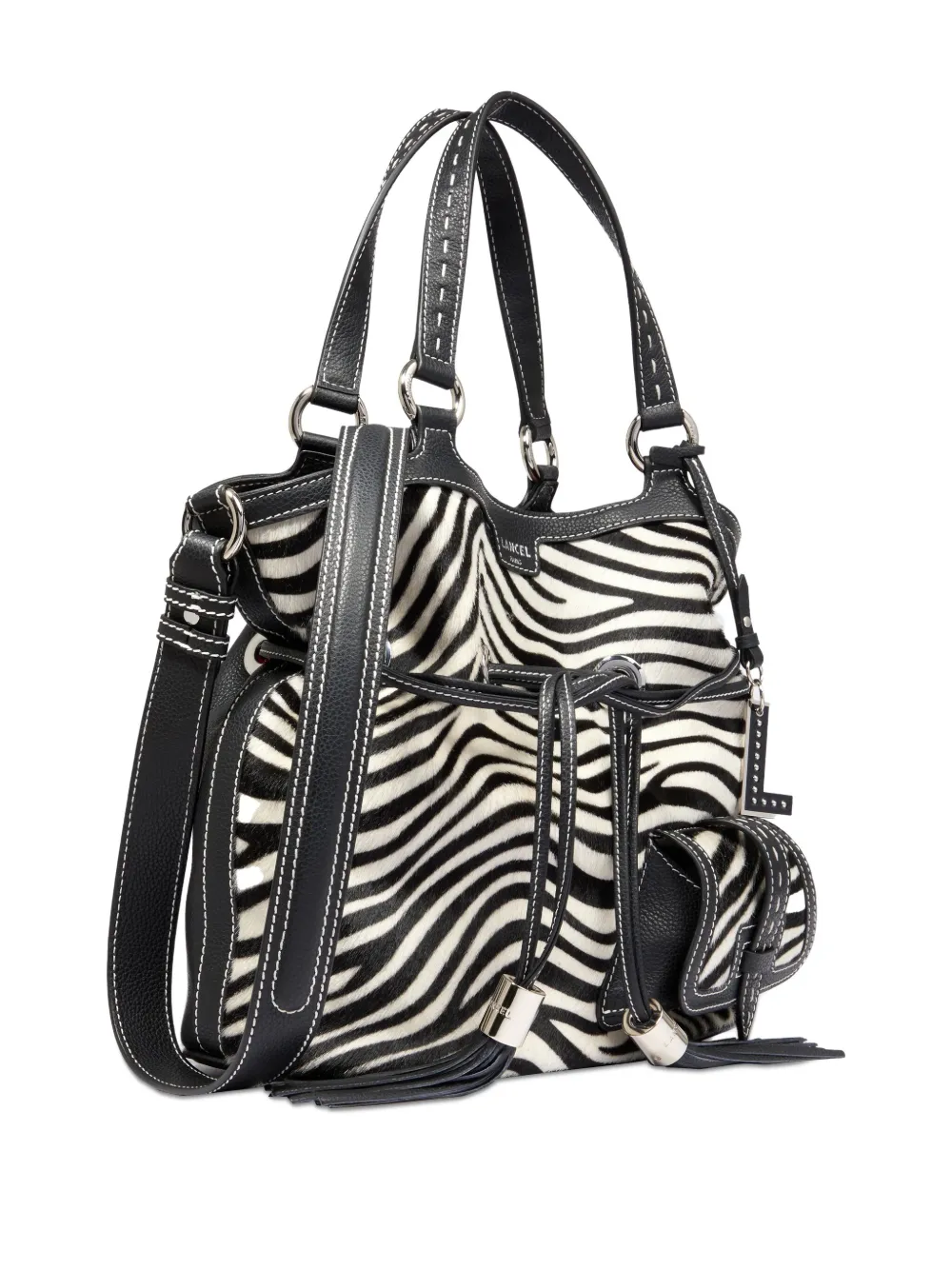Lancel Premier Flirt Zebra-print Bucket Bag In White