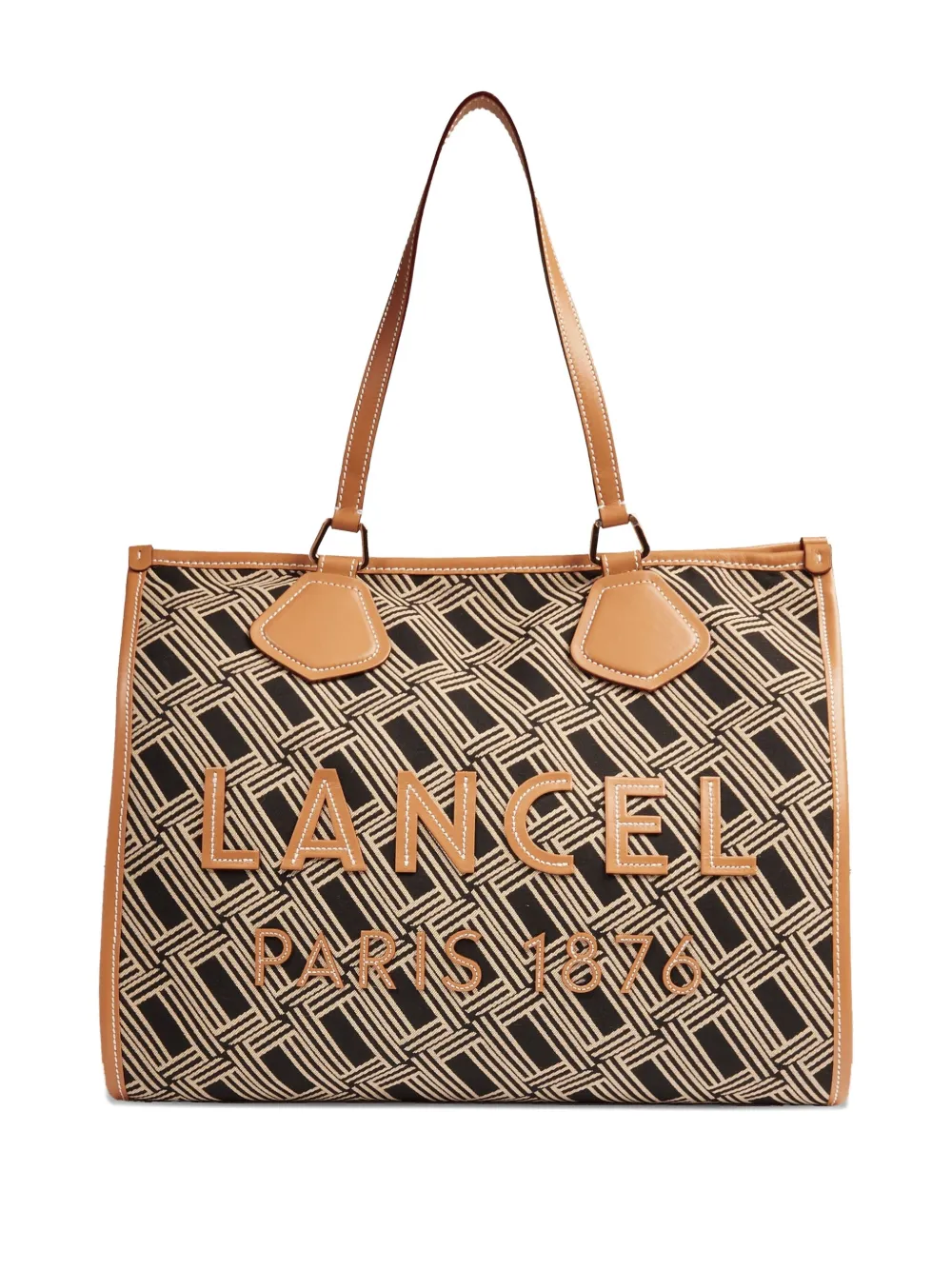 Lancel Large Monogram Leather-trimmed Tote Bag In Neutral