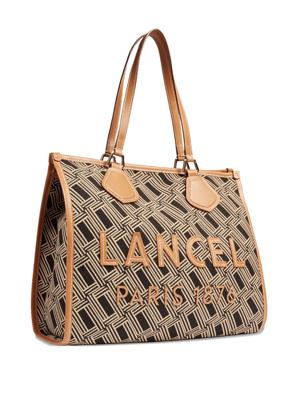 Lancel Large Monogram Leather-trimmed Tote Bag In Neutral
