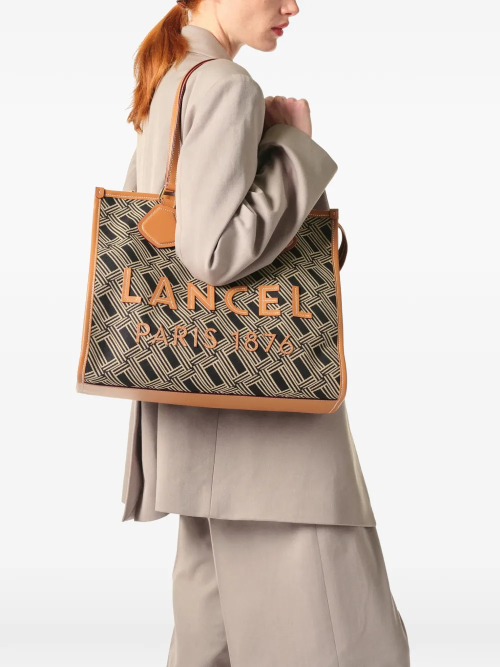  Lancel Large Monogram Leather-trimmed Tote Bag - Neutrals 