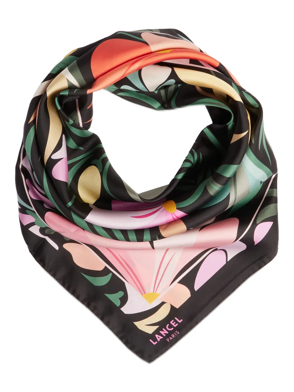 Lancel Reve De Fleurs silk scarf - Zwart