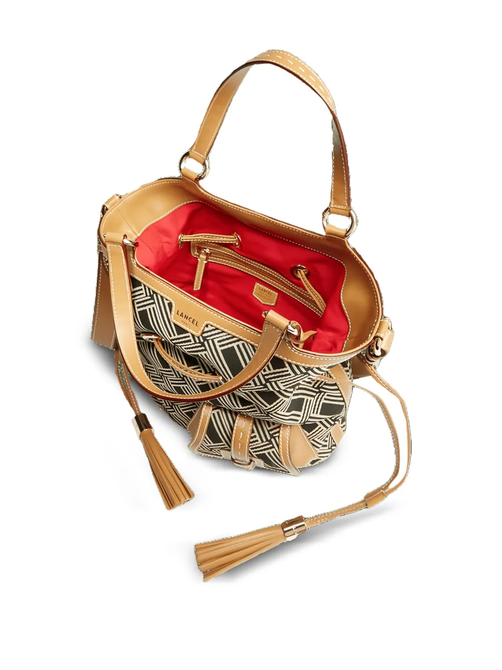 Lancel Premier Flirt bucket-tas met geometrisch patroon Beige
