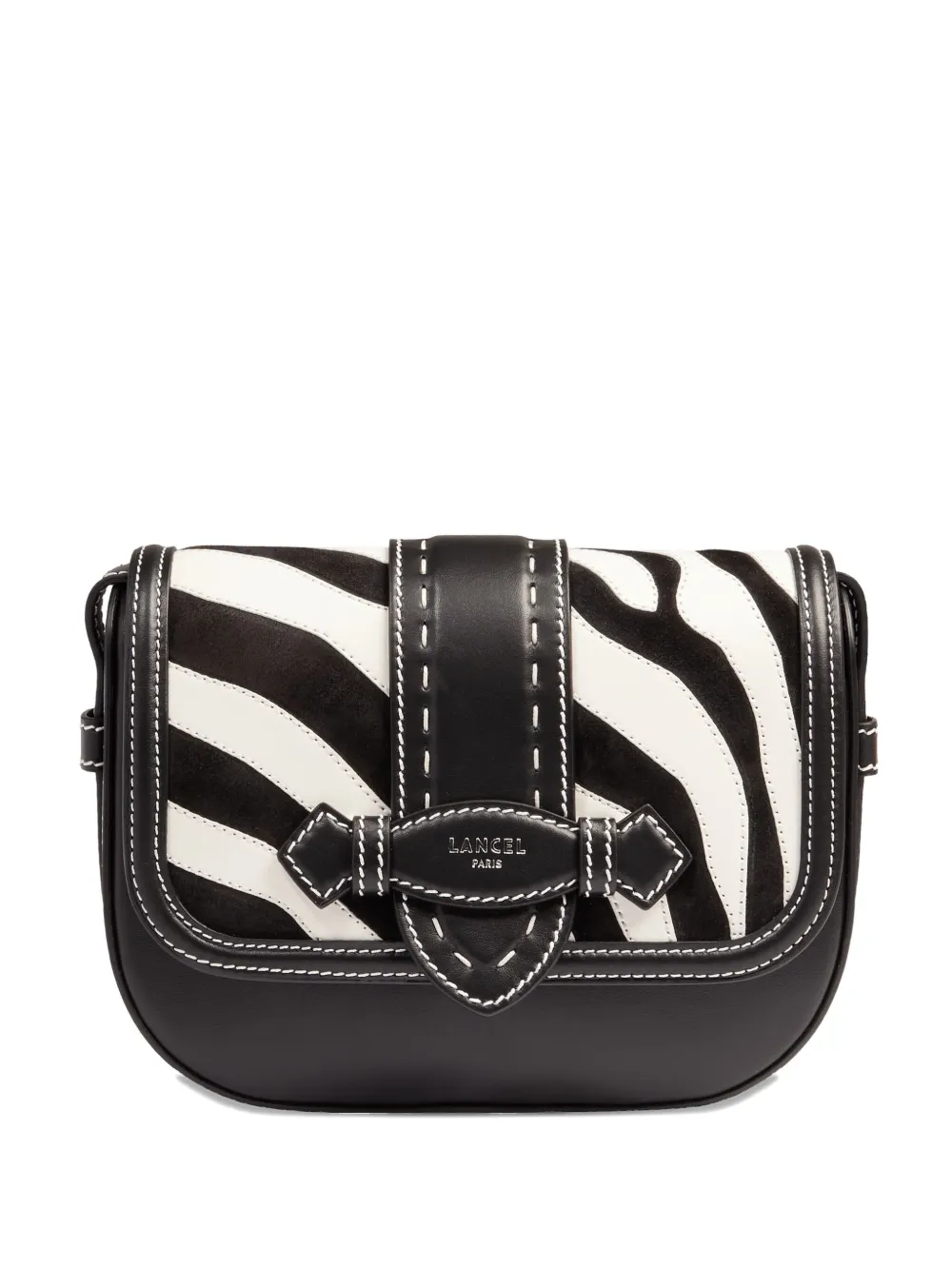 Lancel Sienna Zebra-print Flap Bag In Black
