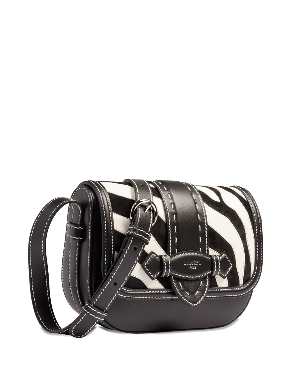 Lancel Sienna Zebra-print Flap Bag In Black