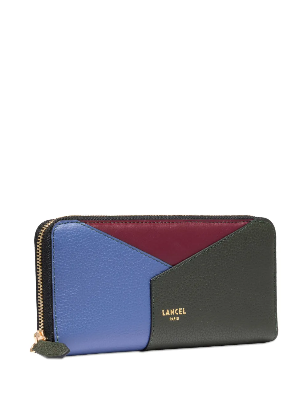 Lancel Geometric Panelled Leather Wallet In Green