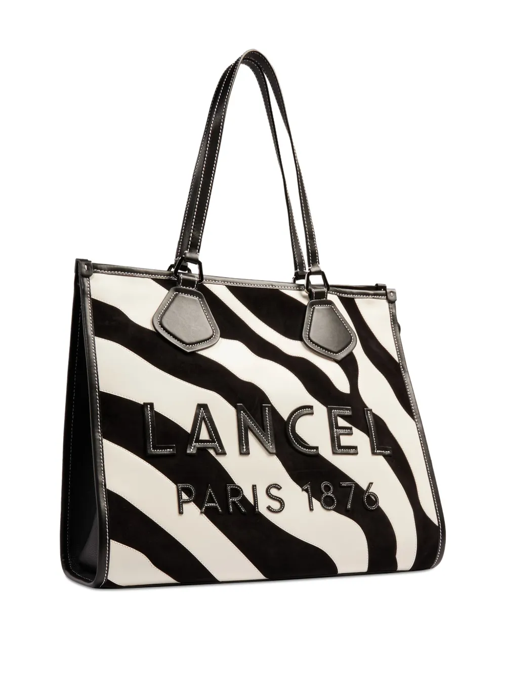 Lancel Large Zebra-print Suede Tote Bag In Black