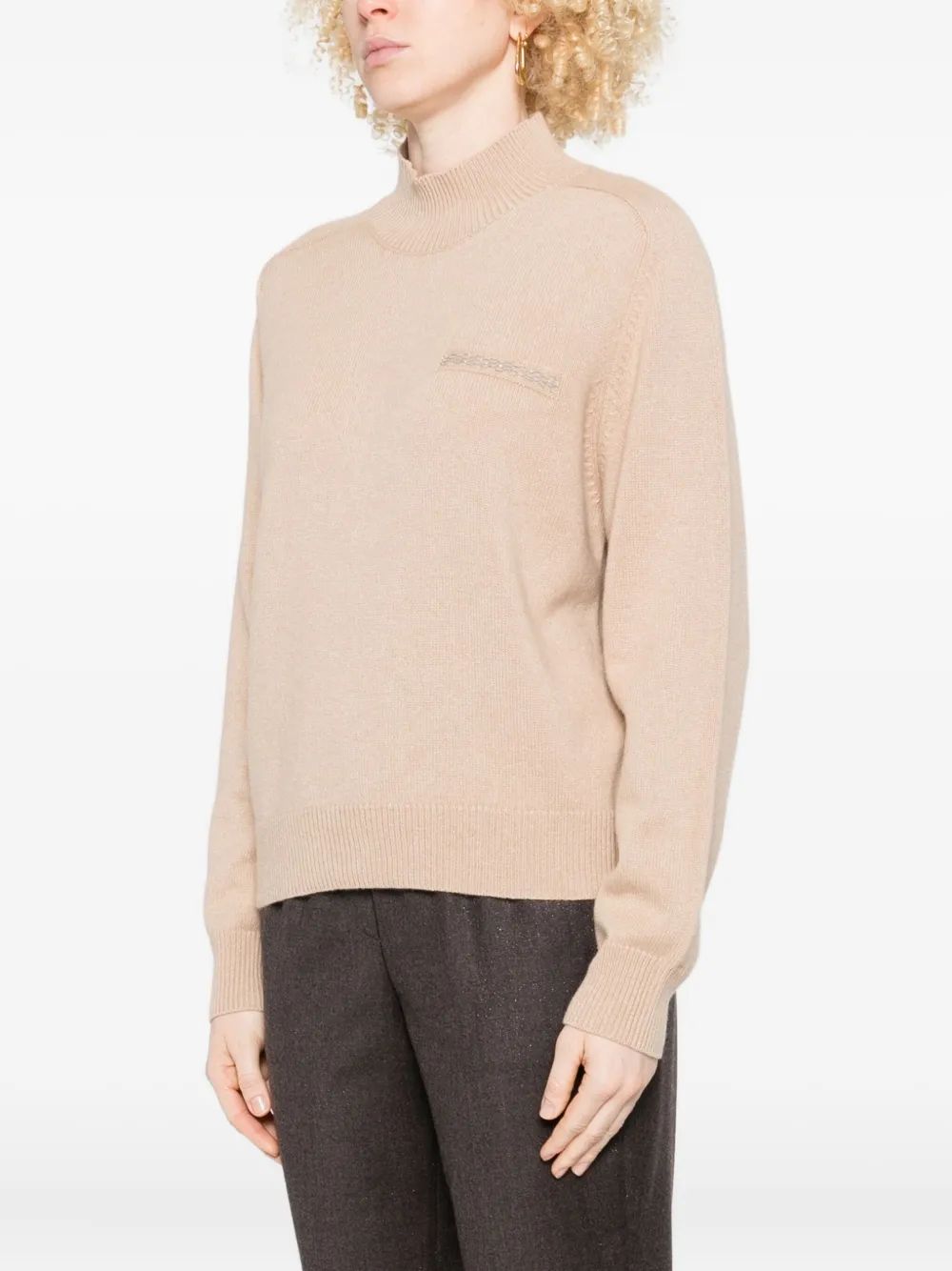 Peserico Trui verfraaid met hoge hals Beige