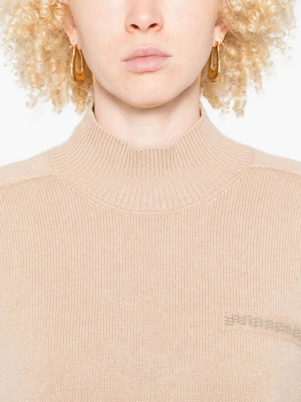 Peserico Trui verfraaid met hoge hals Beige