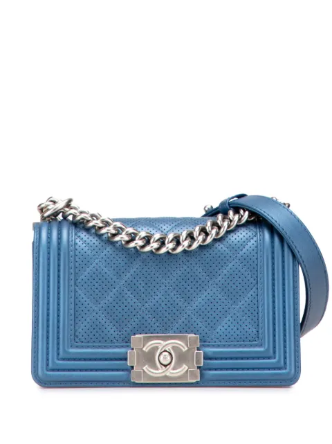 CHANEL Pre-Owned 2014-2015 Small Quilted Perforated Metallic Lambskin Boy Flap crossbody bag