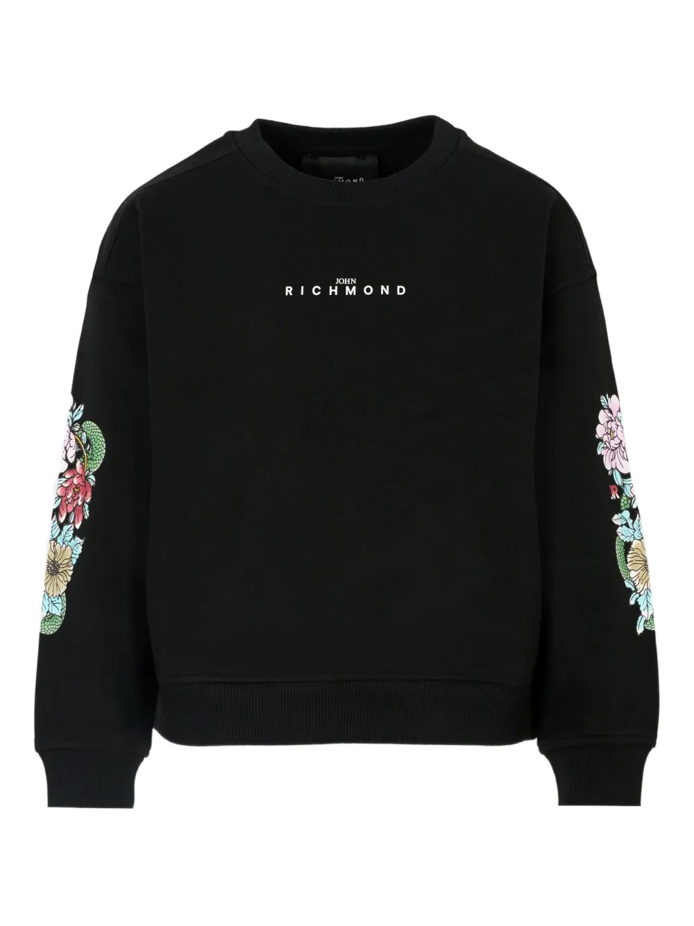 John Richmond Junior floral-embroidered crew-neck sweatshirt Zwart
