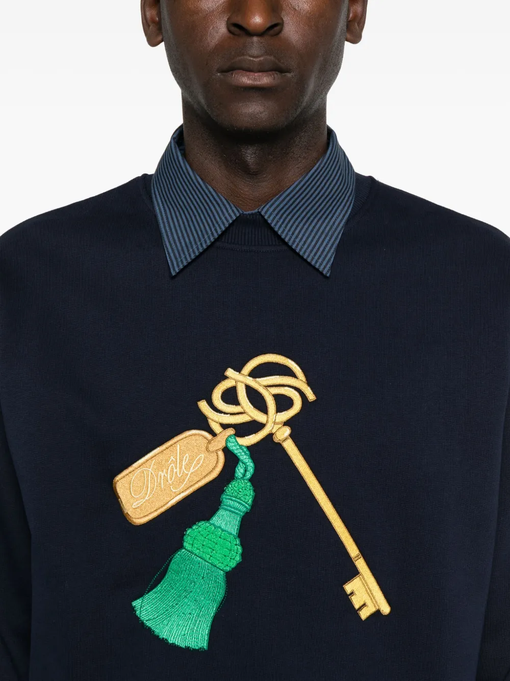 Drôle De Monsieur Embroidered Long-sleeve Sweatshirt In Black