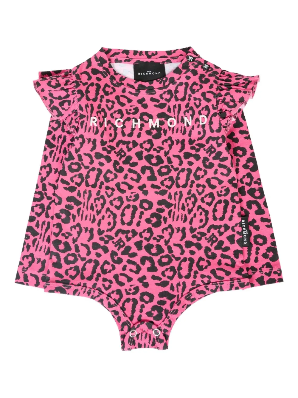 John Richmond Junior ruffle-detail leopard-print bodysuit Roze