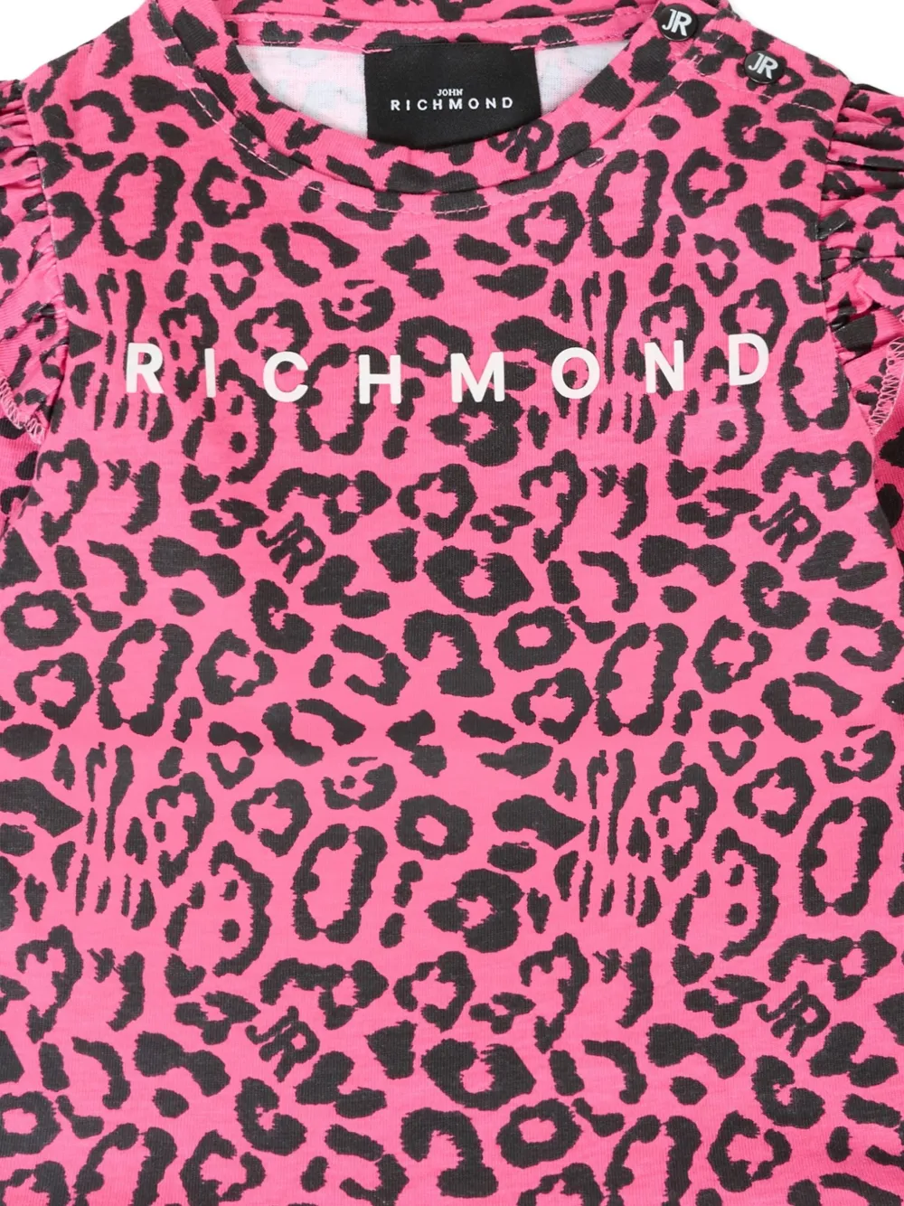 John Richmond Junior ruffle-detail leopard-print bodysuit Roze