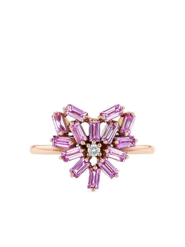 Suzanne Kalan 18CT Rose Gold Heart Pink Sapphire and Diamond Ring