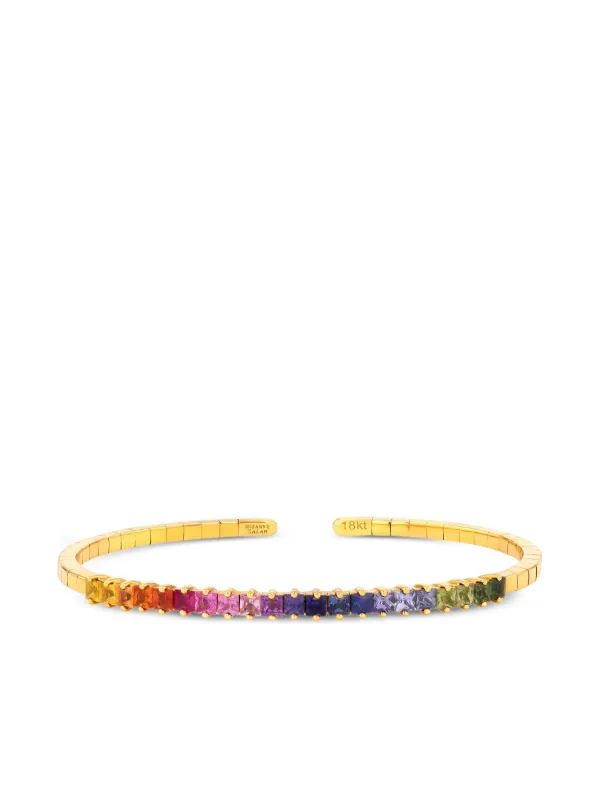 Suzanne Kalan 18kt Yellow Gold Rainbow Sapphire Cuff Bracelet