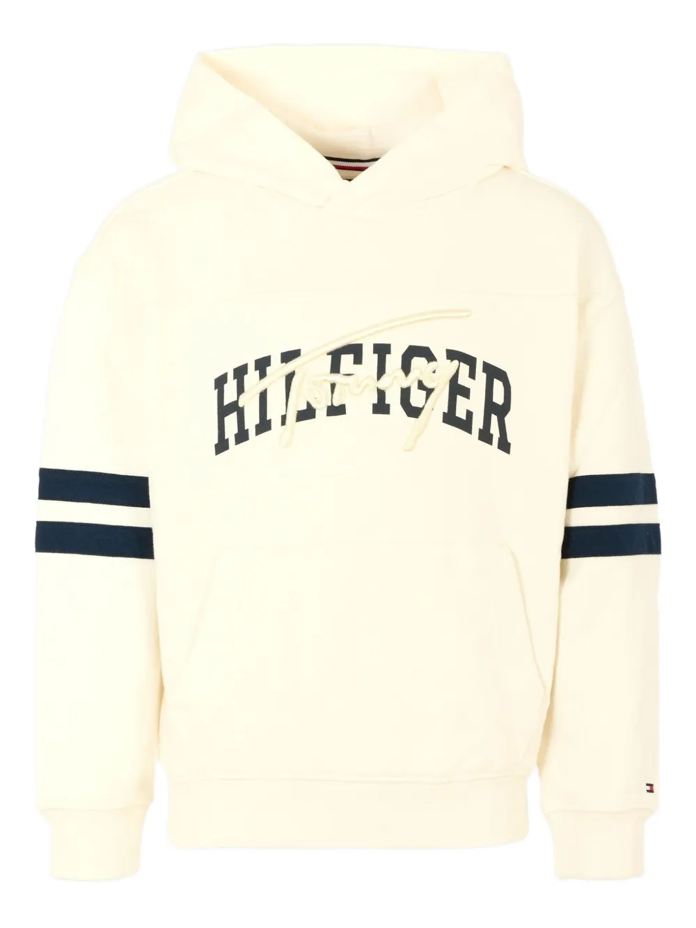 Tommy Hilfiger Junior Kids' Logo-embroidered Sleeve-stripe Hoodie In Yellow