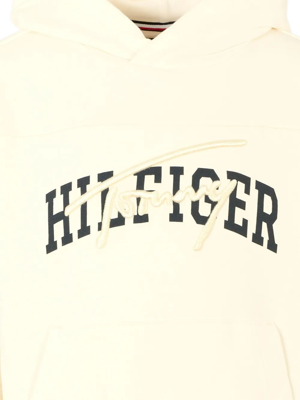 Tommy Hilfiger Junior logo-embroidered sleeve-stripe hoodie Beige
