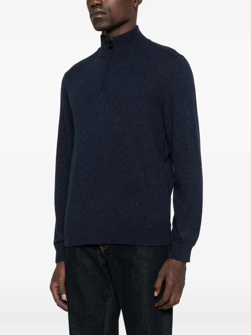 Canali Half-zip Speckled Sweater In Blue