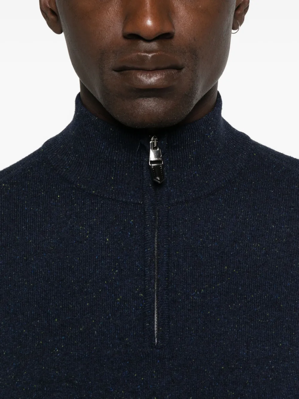 Canali Half-zip Speckled Sweater In Blue