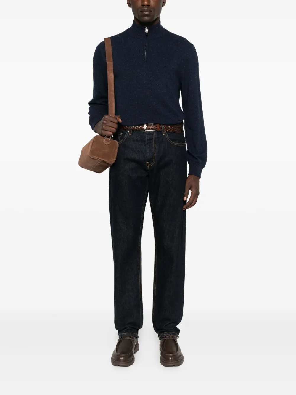 Canali Gespikkelde trui met halve rits - Blauw