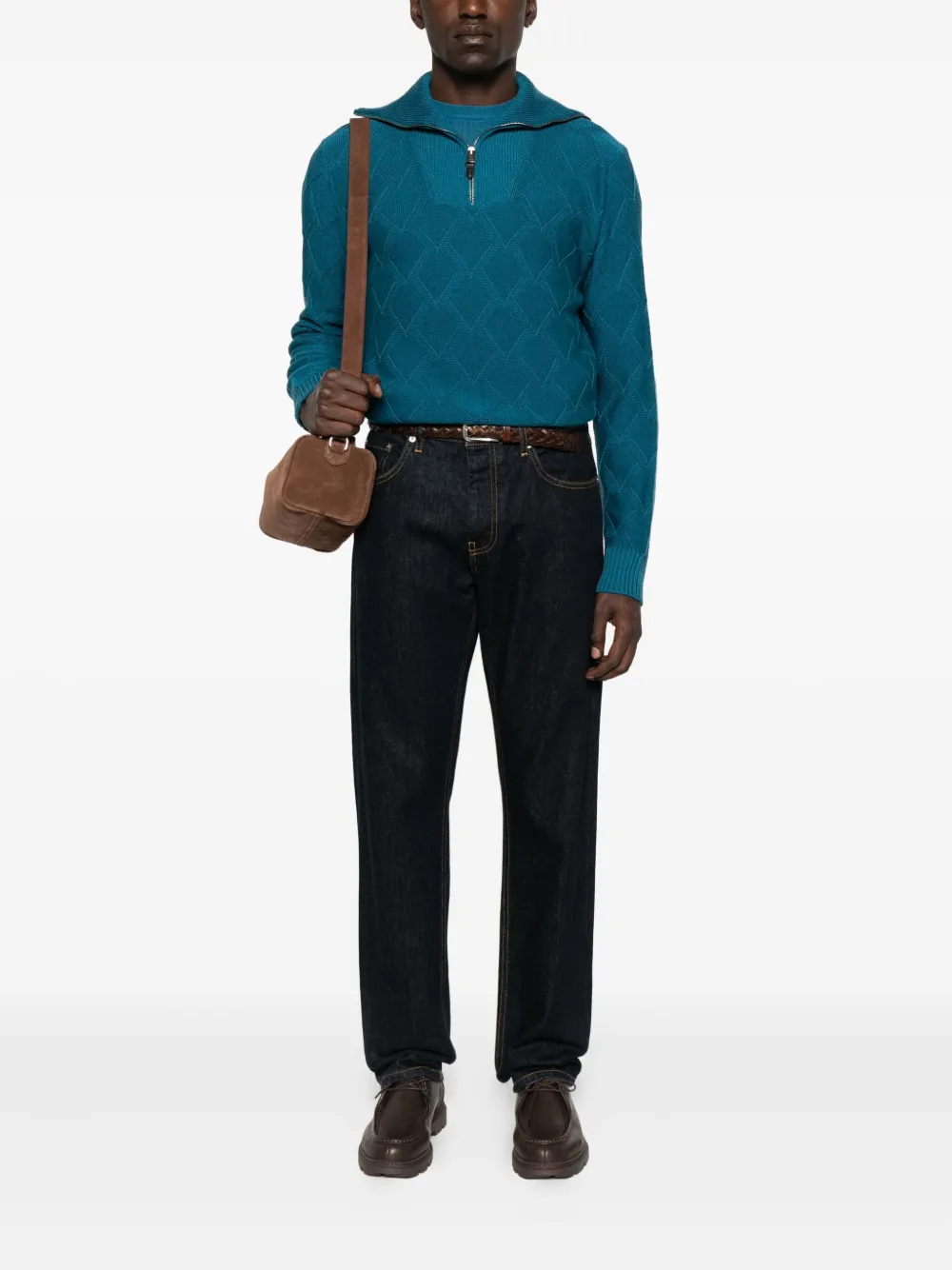 Canali Trui met rits en diamant-patroon - Blauw