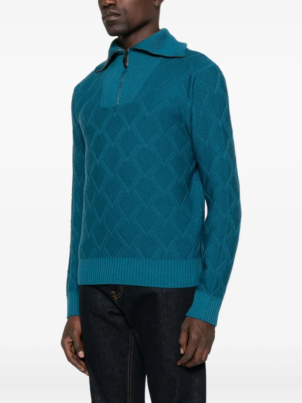  Canali Diamond-pattern Zip-neck Sweater - Blue 