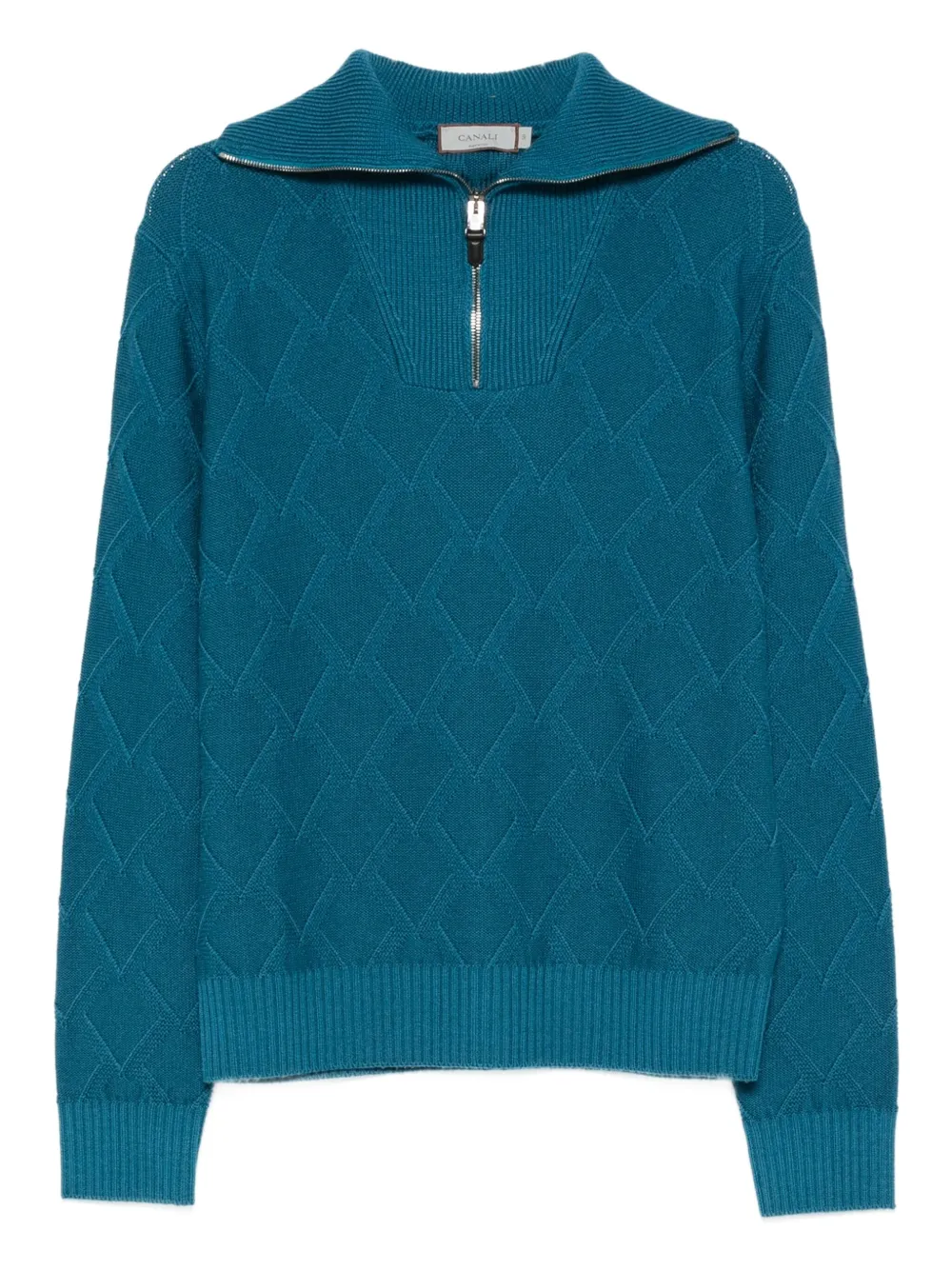 Canali diamond-pattern zip-neck sweater | Blue | Image 1