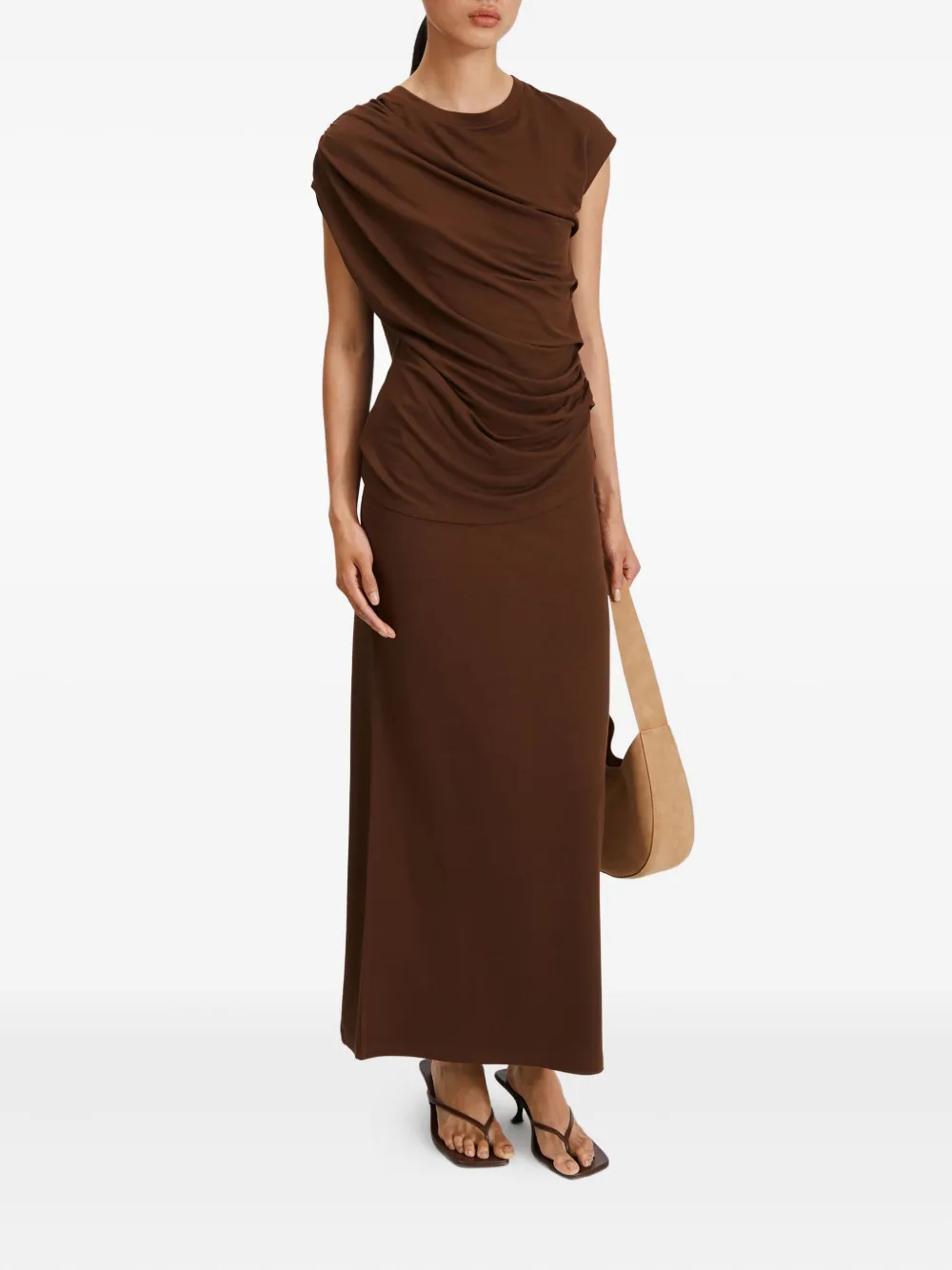 Stylein Canalita Draped Cap-sleeve Top In Brown