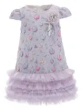 Mimi Tutu puff-sleeve embroidered tulle dress - Purple