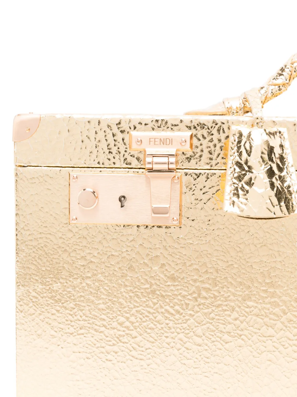 Pre-owned Fendi Textured-leather Vanity Case. Bag In Gold