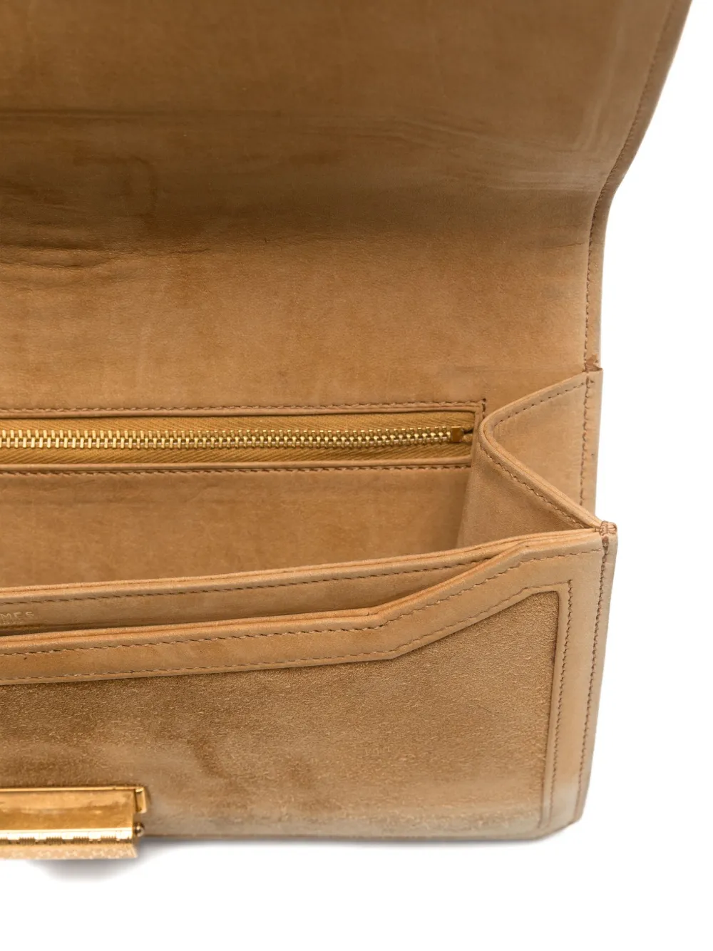 Pre-owned Hermes Suede Panel Clutch In Neutral