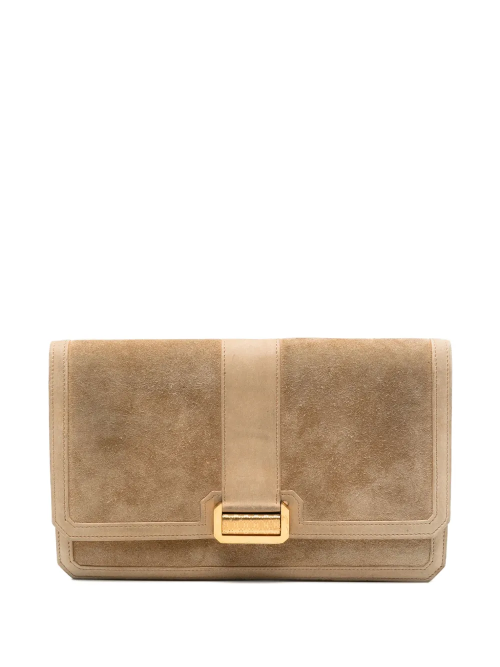 Pre-owned Hermes Suede Panel Clutch In Neutral