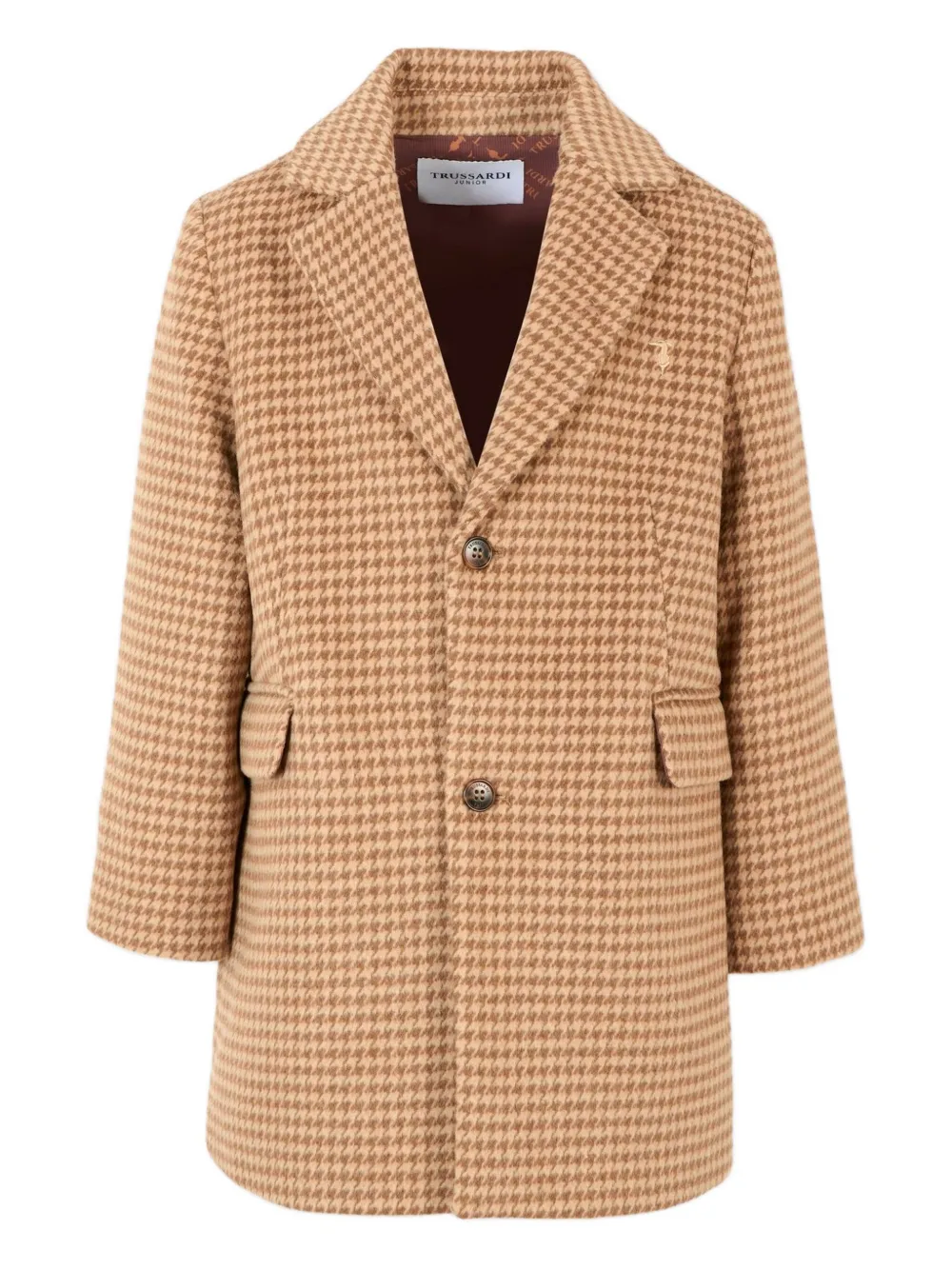 TRUSSARDI JUNIOR Jas met pied-de-poule print en enkele rij knopen Bruin