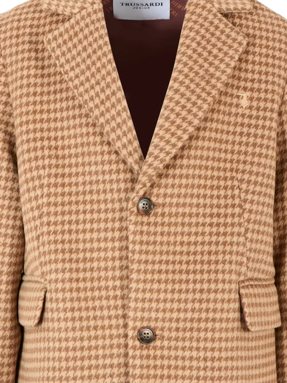 TRUSSARDI JUNIOR Jas met pied-de-poule print en enkele rij knopen Bruin
