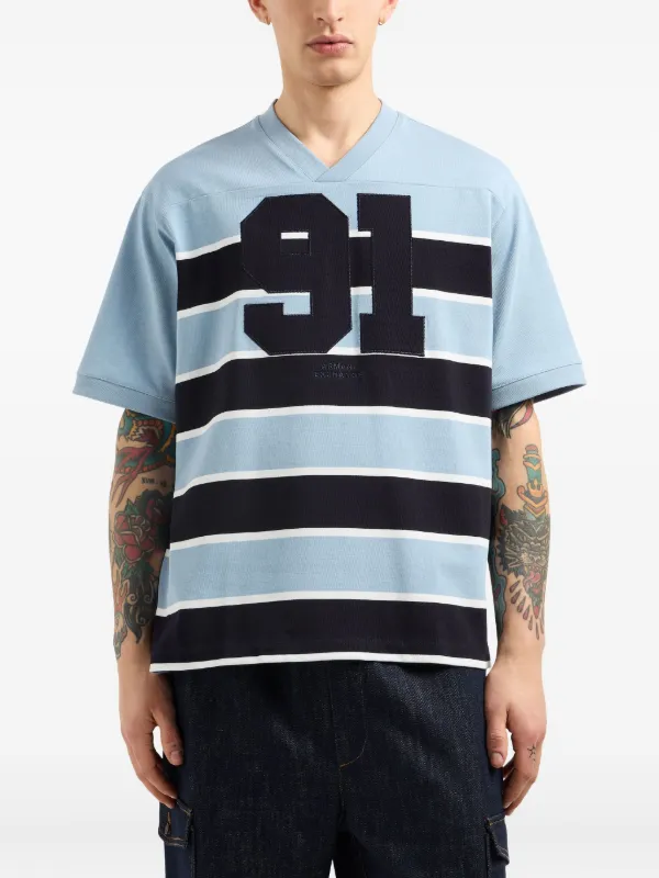 Armani Exchange Striped V-neck T-shirt | Blue | FARFETCH ZA