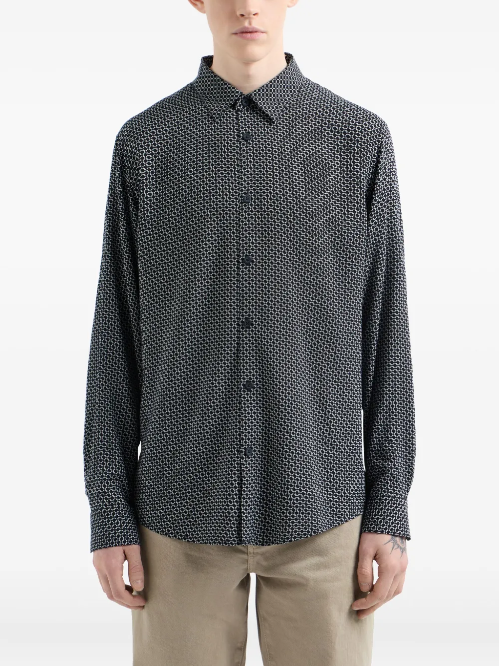 Armani Exchange Overhemd met geometrisch patroon Zwart