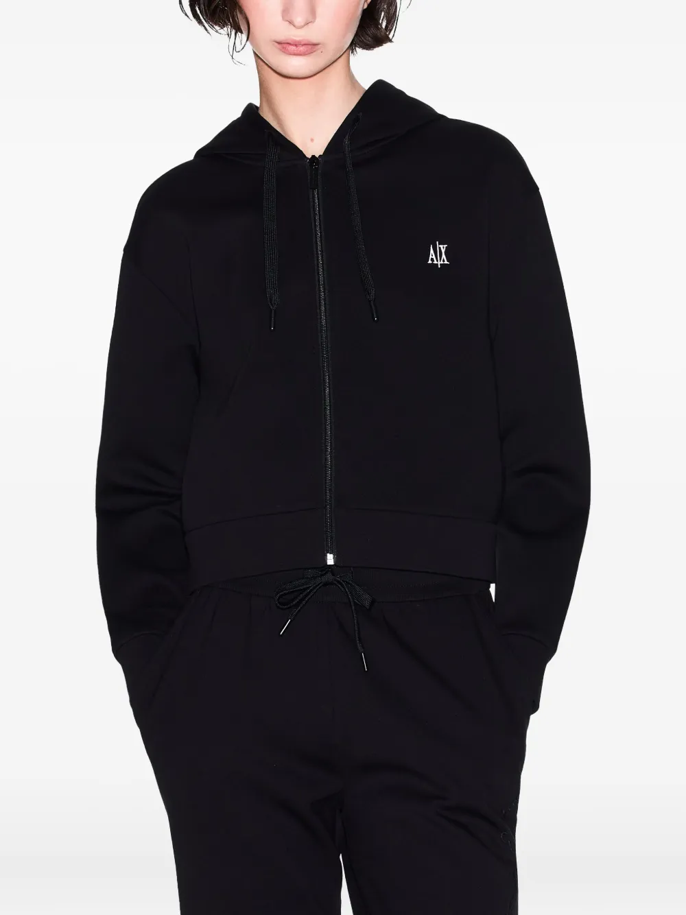 Armani Exchange Zip-up Hooded Jacket In Black
