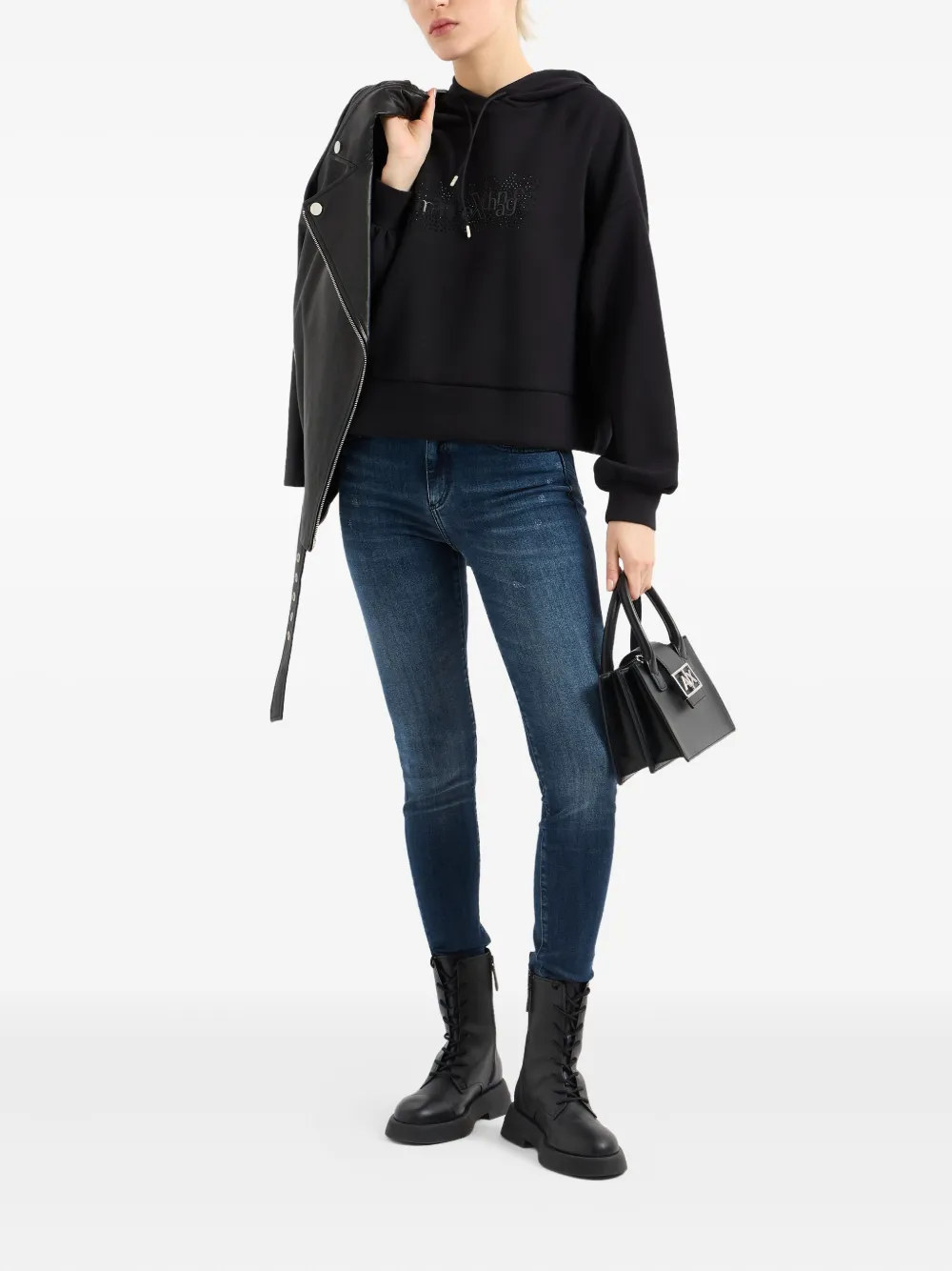 Armani Exchange Hoodie verfraaid met kristallen - Zwart