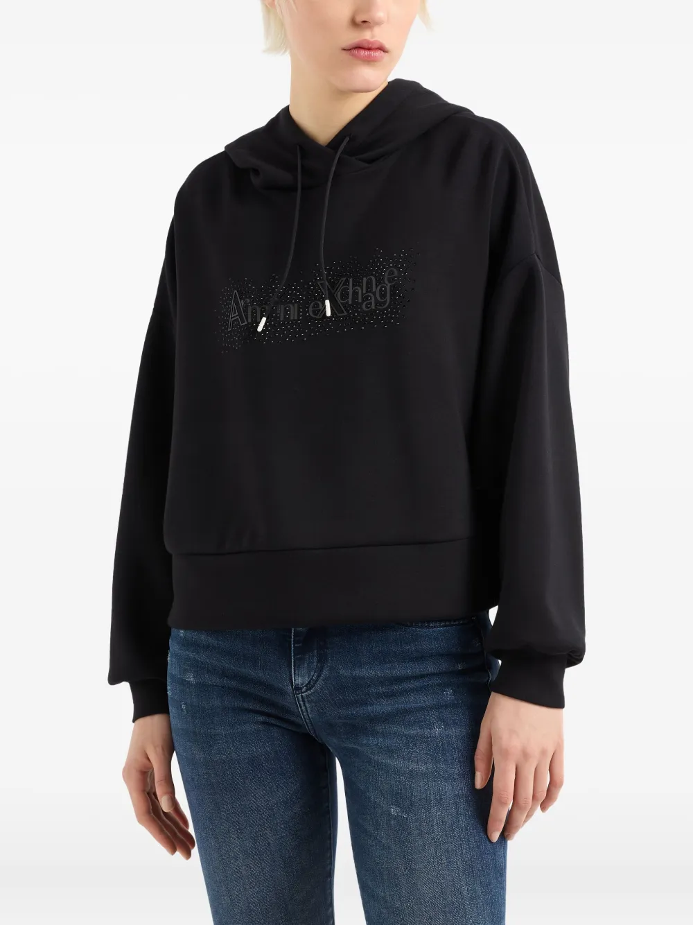Armani Exchange Crystal-embellished Hoodie In Black
