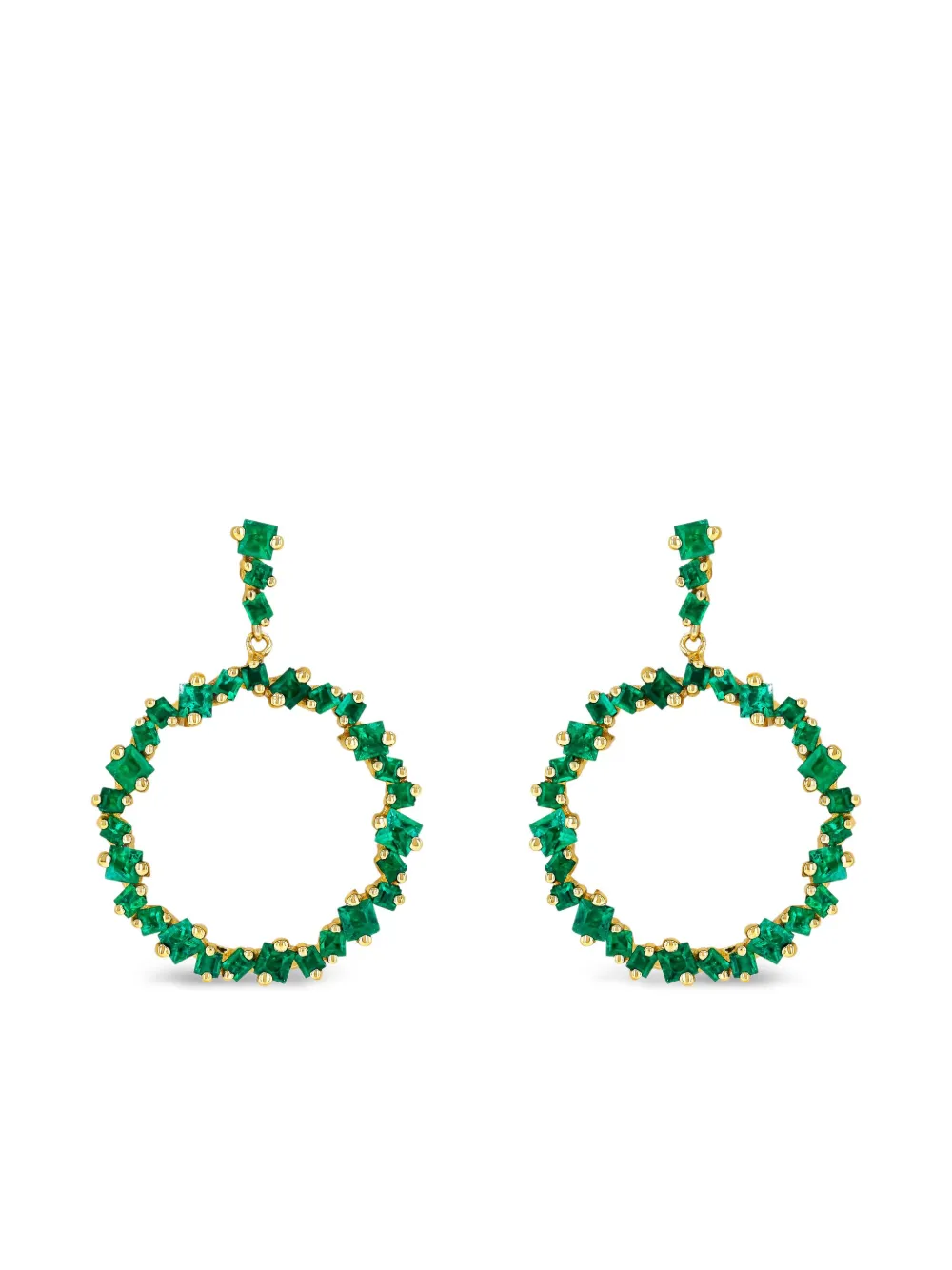 Suzanne Kalan 18k Yellow Gold Emerald Hollow Drop Earrings In Green