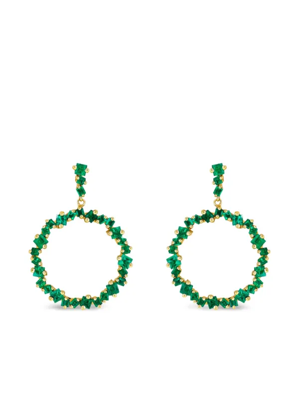 Suzanne Kalan 18CT Yellow Gold Emerald Hollow Drop Earrings in Green
