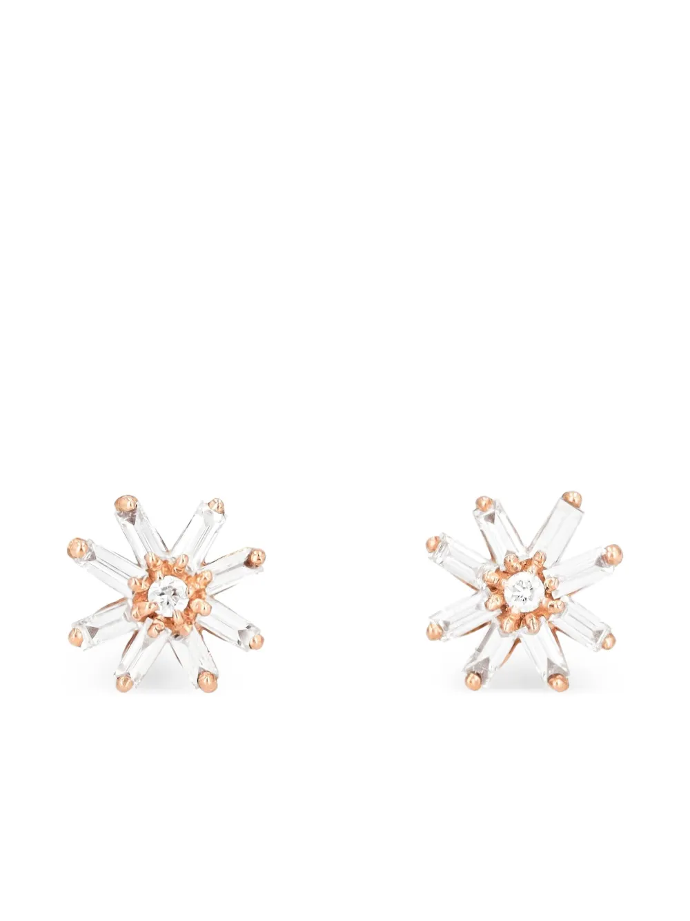 Suzanne Kalan 18k Rose Gold Small Starburst Diamond Studs In Metallic