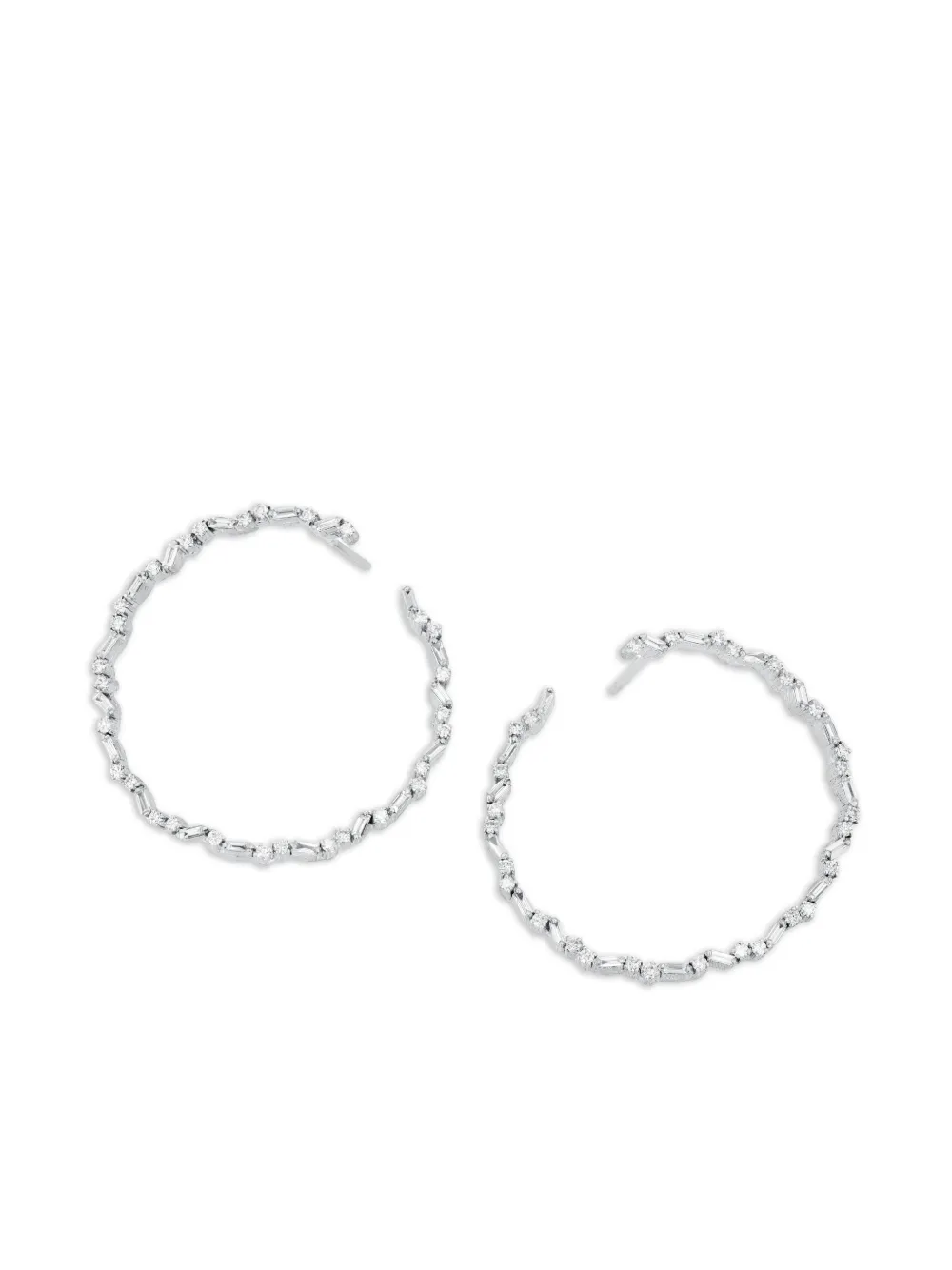 Suzanne Kalan 18k White Gold Diamond Spiral Hoops In Metallic