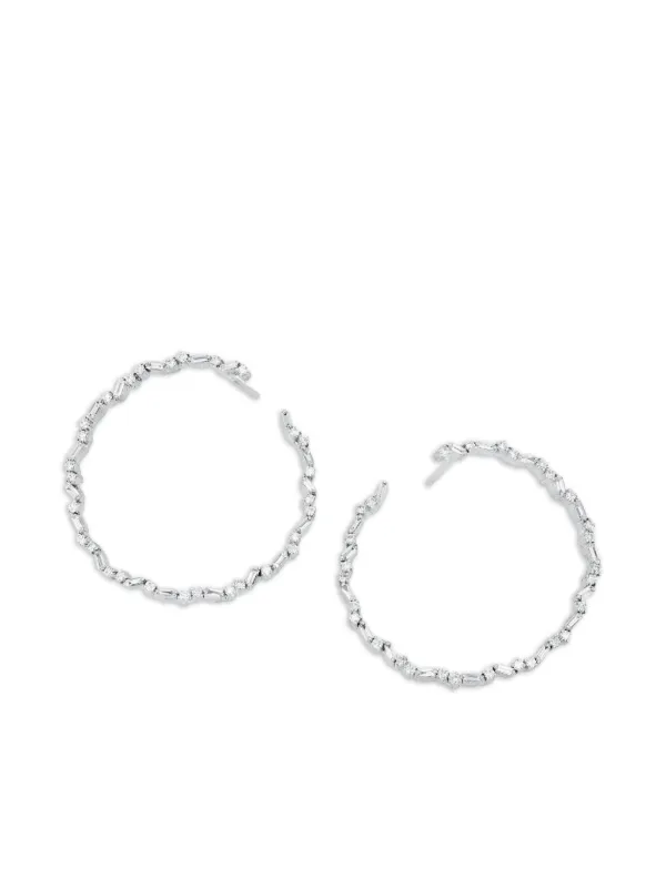Suzanne Kalan 18CT White Gold Diamond Spiral Hoops in Silver