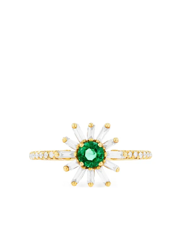 Suzanne Kalan 18CT Yellow Gold Flower Spark Emerald and Diamond Ring
