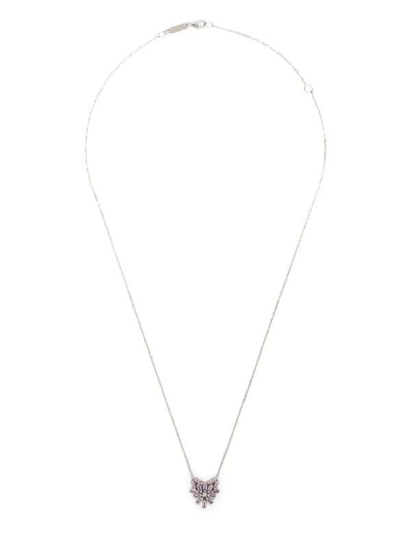 Suzanne Kalan 18CT White Gold Small Heart Pendant Pink Sapphire and Diamond Necklace in Silver
